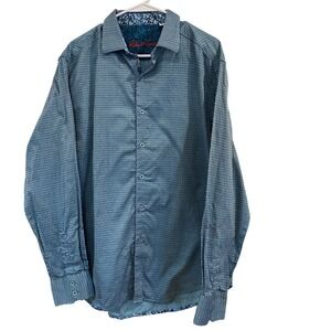 Robert Graham Mens Large Blue Geometric Honeycomb Classic Fit Button Down Shirt